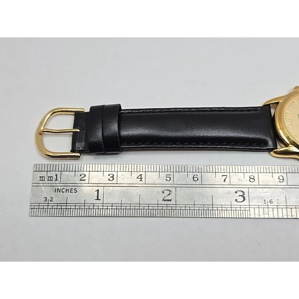 Tourneau Pegasus Limited Edition Gold Tone Black Leather Quartz Watch New Batter